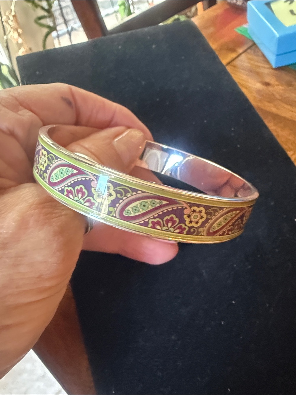Vera Bradley Enamel Paisley Cuff Bracelet in Purple & Green
